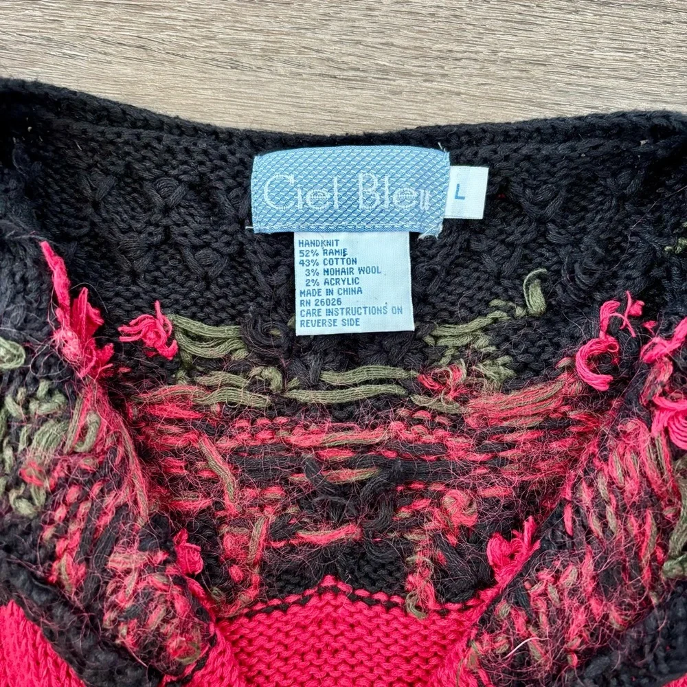 Vintage Ciel Bleu Cottagecore Hand Knit Grandma Sweater Vest with Berry Accents